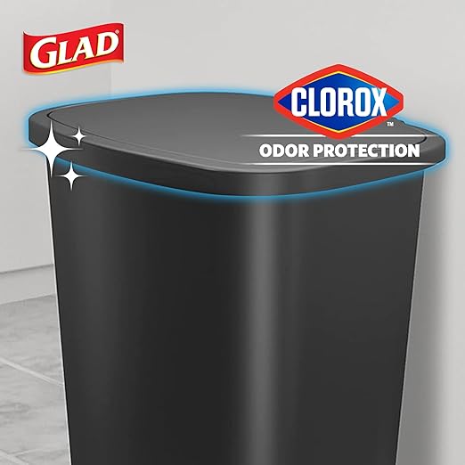 Glad 13 Gallon Trash Can 2 Pack | Plastic Kitchen Waste Bins with Odor Protection of Lid | Hands Free with Step On Foot Pedal and Garbage Bag Rings, 13 Gallon, Charcoal