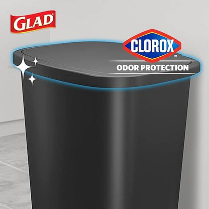 Glad 13 Gallon Trash Can 2 Pack | Plastic Kitchen Waste Bins with Odor Protection of Lid | Hands Free with Step On Foot Pedal and Garbage Bag Rings, 13 Gallon, Charcoal