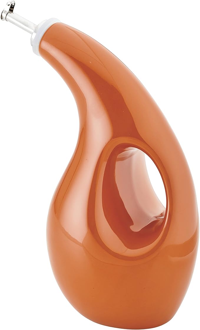 Rachael Ray 48466 Ceramic EVOO Oil and Vinegar Dispensing Bottle with Spout, 24 Ounce - Pumpkin Orange - Image 7