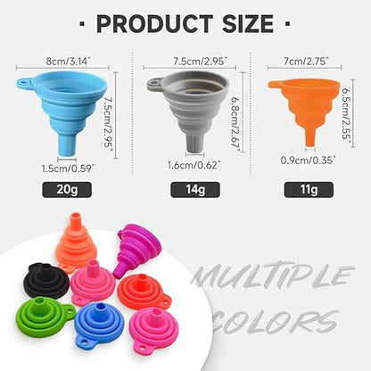 6 Pack Kitchen Funnel Set, 2025 New Food Funnel Silicone Collapsible Funnels for Kitchen, Upgrade Funnels for Kitchen Use Filling Bottles, Kitchen Gadgets (Color#A)