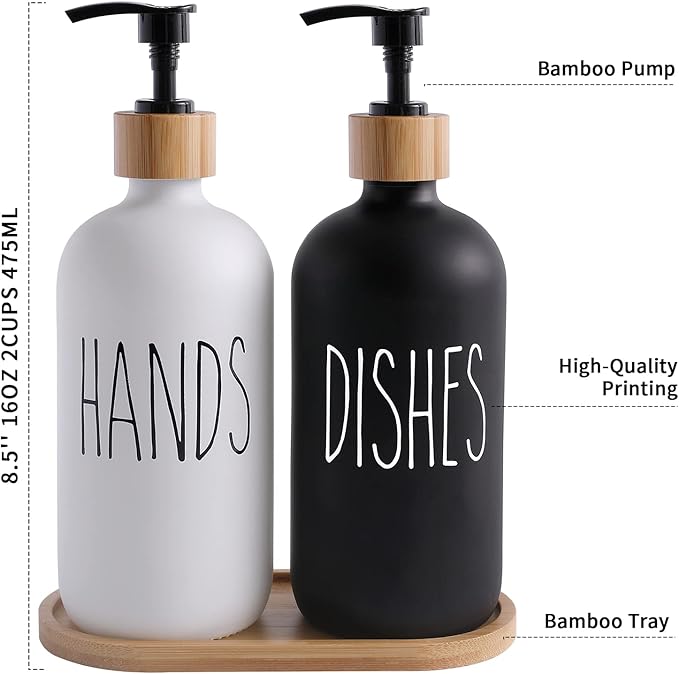 MOMEEMO Soap Dispenser Set, Contains Hand and Dish Soap Dispenser, Suitable for Kitchen Decor. (Black & White) - Image 7