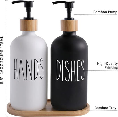 MOMEEMO Soap Dispenser Set, Contains Hand and Dish Soap Dispenser, Suitable for Kitchen Decor. (Black & White) - Image 7