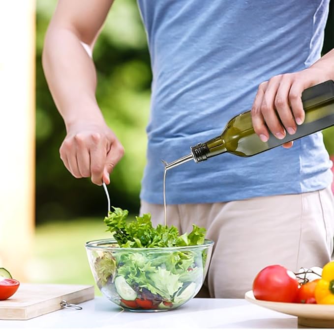 Green Olive Oil Dispenser Bottle - 17oz/500ml Glass Oil and Vinegar Bottles Set for Kitchen, Oil Dispenser with 2 Stainless Steel Pourers, Funnel and Brush - Image 7