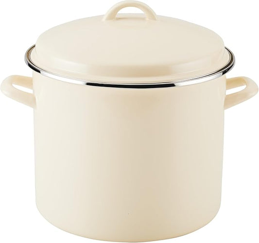 Rachael Ray Enamel on Steel Stockpot with Lid, Induction Suitable, 12 Quart, Almond Cream by RachaelRayKitchenware