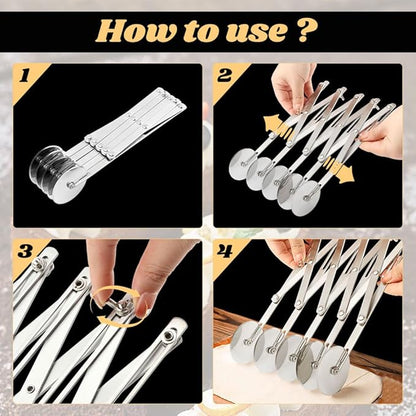 5 Wheel Pastry Cutter, Stainless Pizza Slicer, with1 Pc Double Wheel Cutter, Expandable Dough, Multi-Round Pastry Knife Baking Roller Cookie Dough Divider - Image 4