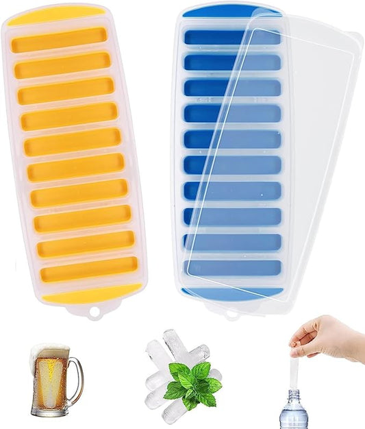 Ice Cube Trays, 2 Pcs Ice Cube Moulds with No-Spill Removable Lid, Easy-Release Silicone and Flexible 28 Ice Trays for Freezer, Whiskey, Cocktail and Drink
