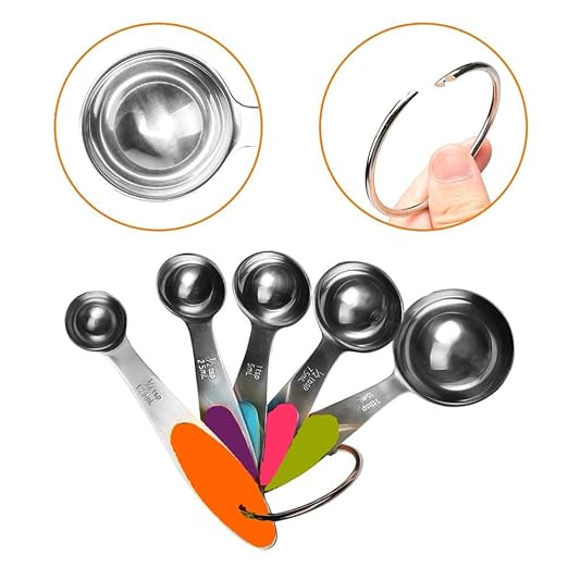 Fsdifly-Stainless Steel Measuring Spoons 5 Piece Stackable Set - Measuring Set for Cooking and Bakin (A) - Image 2