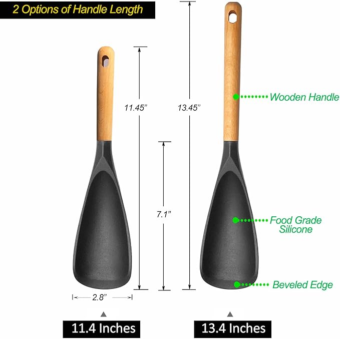 VOVOLY Cooking Spoon for Nonstick Cookingwares, Silicone Spoon Spoon for Mixing, Scoop, and Scrape, Black (13.4''+11.4" Black 2-Pack) - Image 2