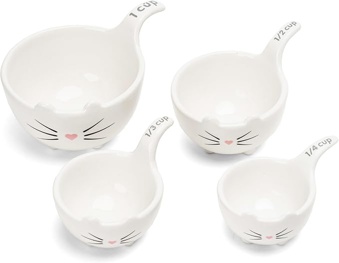 White Cat Measuring Cups & Spoons Gift Set – Ceramic Kitchen Tools for Cat Lovers & Bakers – 4 Measuring Cups and 4 Measuring Spoons – Unique Gift for Kitchen, Baking, and Cat Lovers - Image 3