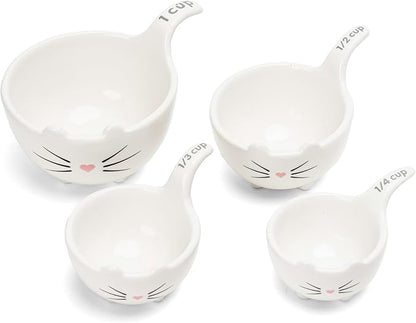 White Cat Measuring Cups & Spoons Gift Set – Ceramic Kitchen Tools for Cat Lovers & Bakers – 4 Measuring Cups and 4 Measuring Spoons – Unique Gift for Kitchen, Baking, and Cat Lovers - Image 3