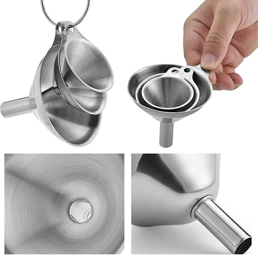 Metal Stainless Steel Funnel, Large Medium Small Funnel Set of 3, Food Grade Mini Kitchen Funnels for Transferring Essential Oils, Liquid, Fluid, Small Funnels for Filling Bottles Flask Cooking - Image 4