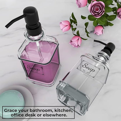GLADPURE 2 Pack Soap Dispenser, 18 Oz Antique Design Thick Glass Hand Dispensers; with 304 Rust Proof Stainless Steel Pump, 6Pcs Clear Stickers, for Kitchen, Bathroom- Black - Image 5