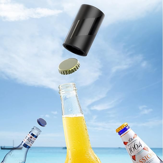 YUDANSI Push Down Bottle Opener, Automatic Beer Bottle Openers, Stainless Steel Instant-no-Cap Mover, Funny Kitchen Gadgets, Beer Bar Accessories Gifts for Him Her, Magnetic Corkscrew
