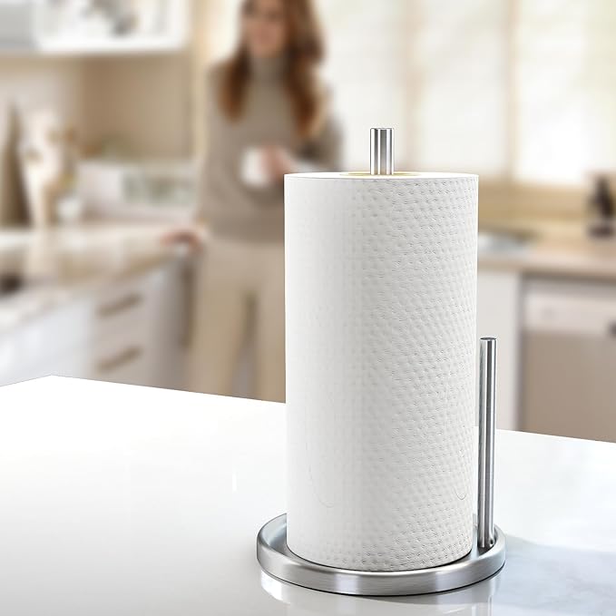 Jesginboo Paper Towel Holder Countertop, Silver Kitchen Paper Towels Holder, Paper Roll Holder with Weighted Base - Image 7
