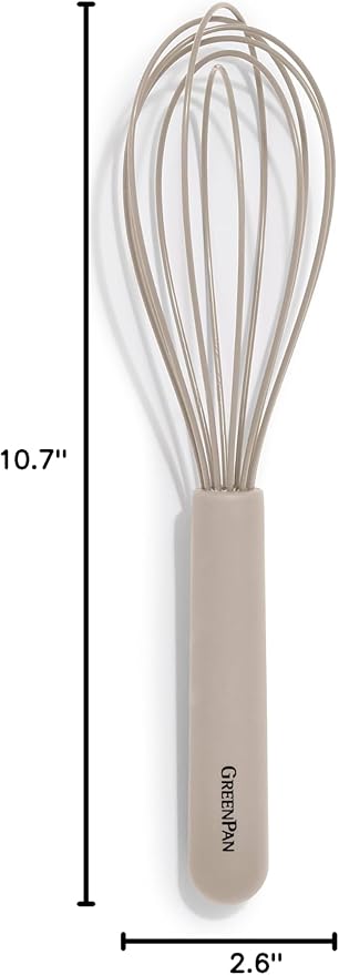 GreenPan Silicone Whisk, Mixing Blending Beating Stirring Cooking Kitchen Utensil, Flexible Rubber Nonstick Cookware, Rigid Steel Core, Heat-Resistant, Anti-Slip Handle BPA-Free Dishwasher Safe, Taupe - Image 7