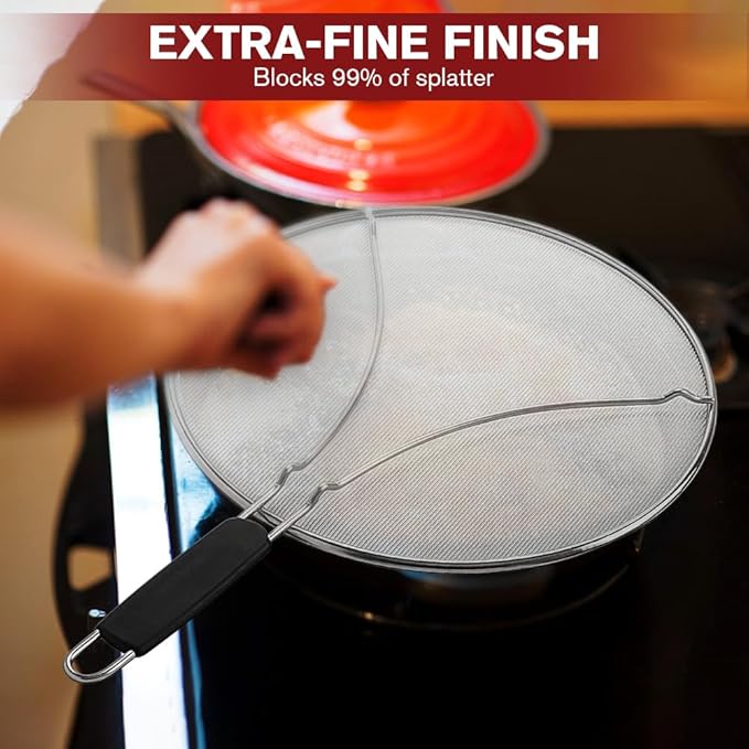 Splatter Screen for Cooking, Perforated Stainless Steel,13 Inch Stainless Steel Grease Splatter Guard, Comfortable Grip, Shield from Splashing Oil - Image 3