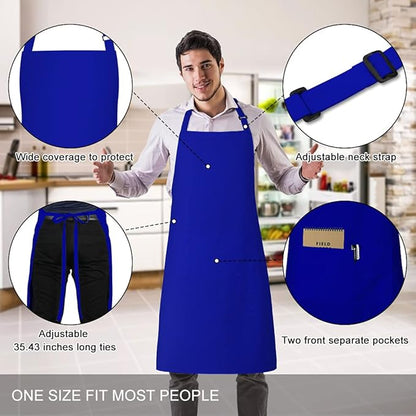 Jubatus 2 Pack 100% Cotton Aprons with 2 Pockets Cooking Chef Kitchen Adjustable Bib Apron for Women Men, Blue - Image 2