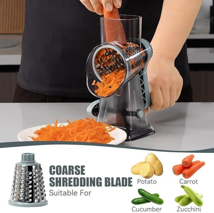 KEOUKE Rotary Cheese Grater Pro 6 in 1 - Shredder Crinkle Slicer Grinder Ice Shaver, Stable Suction, Time-saving Easy Use & Clean, Safe Morden Kitchen Tool for Cheese, Vegetable, Nuts, Chocolate - Image 3