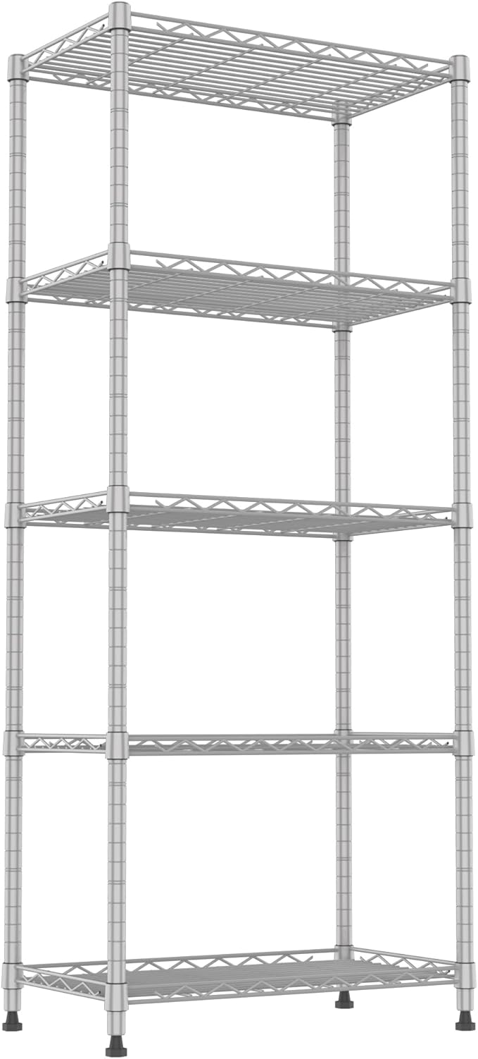 REGILLER 5-Wire Shelving Metal Storage Rack Adjustable Shelves,Standing Storage Shelf Units for Laundry Bathroom Kitchen Pantry Closet(Silver,11.8" D x 21.2" W x 53.5" H) by REGILLER