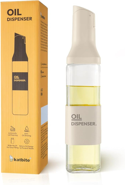 katbite 16oz Glass Olive Oil Dispenser Bottle for Kitchen Cooking - Leakproof Kitchen Essential with Precise Pouring Spout for Salad, Air Fryer, BBQ, Non-Stick Pans, Easy Refill and Use, Light Grey by katbite