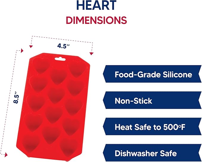 HIC Kitchen Silicone Heart Ice Tray, Non-Stick, Makes 14 Hearts
