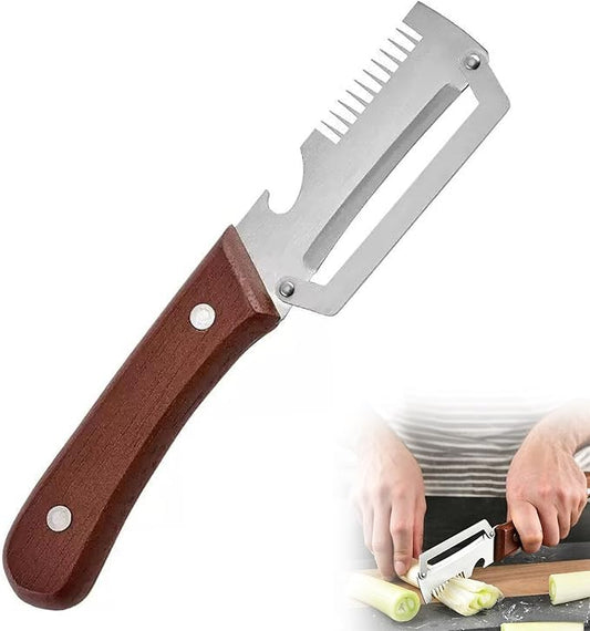 Roselli Wooden-Handled Stainless Steel Shredder and Peeler, Multifunctional Vegetable Peelers for Kitchen, Stainless Steel Peeler Knife with Wooden Handle & Bottle Opener (Shredder*1)