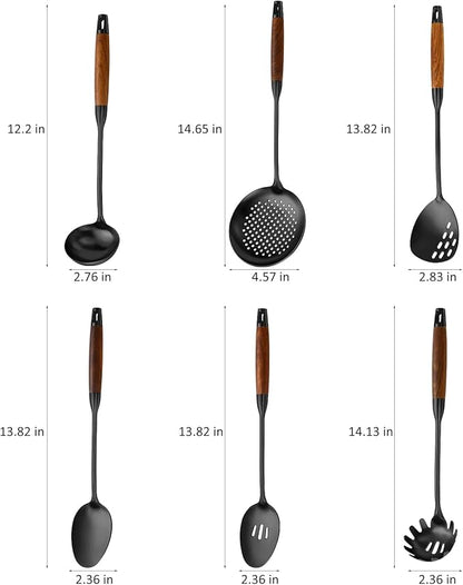 Izurok 18/10 Stainless Steel Kitchen Utensils Set,6 Piece Cooking Utensils With Wood Handle,Heat Resistant Kitchen Tool Set With Spatula, Spoon, Ladle, Skimmer, Slotted Spoon, Pasta - Image 2