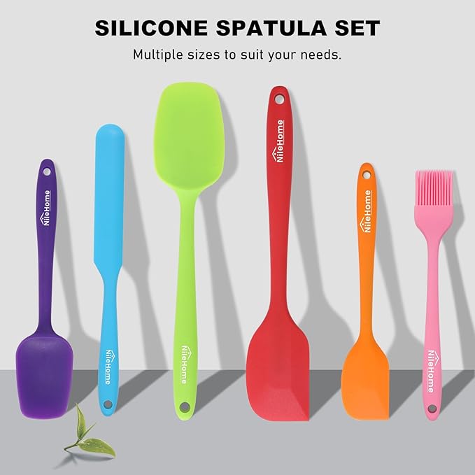 NileHome Silicone Spatula Set, 6 Pieces Food Grade Kitchen Utensils with Silicone Brush Heat Resistant Dishwasher Safe BPA-Free Rubber Spatula for Scraping, Baking, Cooking, Mixing-Multicolor - Image 7