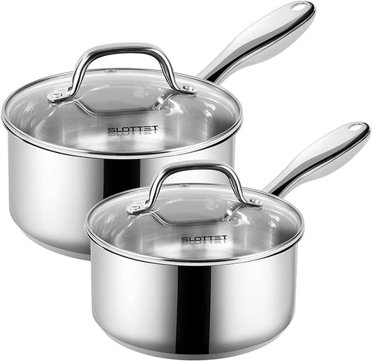 SLOTTET 1Qt & 2Qt Stainless Steel Sauce Pan Set with Lid,4 Pcs Non Stick Saucepan,Small Kitchen Pots,Induction Compatible,PFOA FREE by SLOTTET
