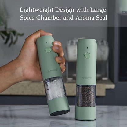 Electric Salt and Pepper Grinder Set, USB Rechargeable, Automatic Salt and Pepper Mill Grinder with Adjustable Coarseness, Electric Salt Shakers, LED Light, Refillable (2 Packs, Buttercream) - Image 4