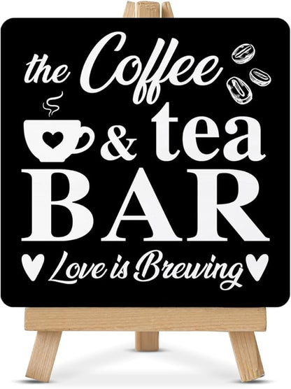 Coffee Bar Decor, Coffee Tea Bar Wood Sign with Easel Home Kitchen Desk Shelf Table Tabletop Decor by Unknown