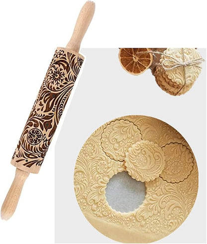MIZORLIE 14.9"Paisley Engraved Embossed Rolling Pin, Christmas Snowflake Flower Pattern, Wooden Laser Engraved 3D Rolling Pin for Making Cookie Dough Crusts Pies Pastry - Image 2