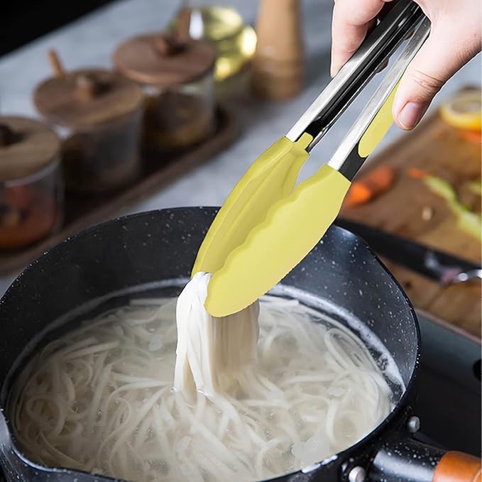 HINMAY Small Appetizer Tongs 7-Inch Silicone Tipped Kitchen Tongs, Set of 3 (Yellow) - Image 5