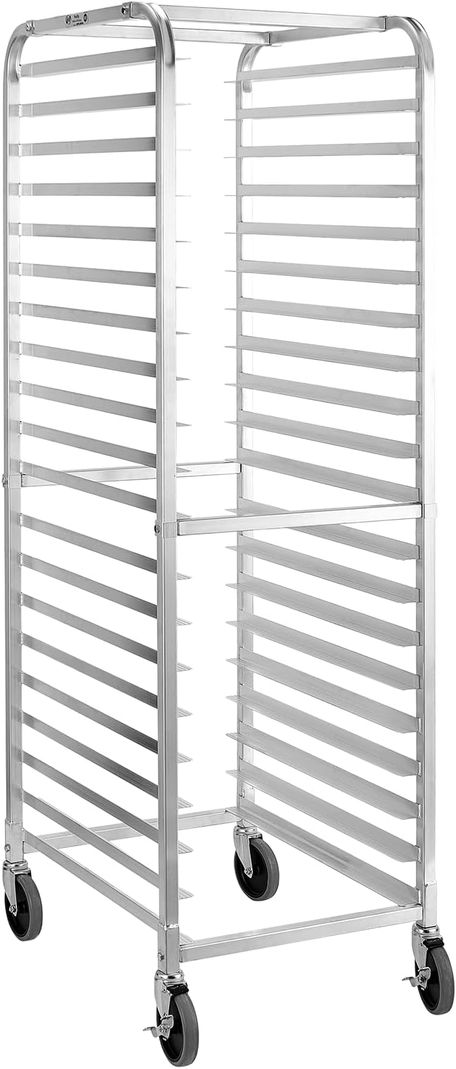 HALLY SINKS & TABLES H Bun Pan Rack 20 Tier with Wheels, Commercial Bakery Racking of Aluminum for Full & Half Sheet - Kitchen, Restaurant, Cafeteria, Pizzeria, Hotel and Home, 26" L x 20" W x 69" H by HallySinksTablesH