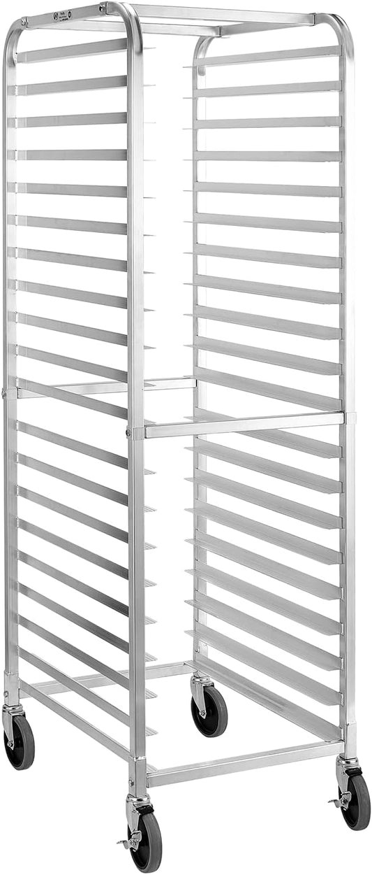 HALLY SINKS & TABLES H Bun Pan Rack 20 Tier with Wheels, Commercial Bakery Racking of Aluminum for Full & Half Sheet - Kitchen, Restaurant, Cafeteria, Pizzeria, Hotel and Home, 26" L x 20" W x 69" H by HallySinksTablesH