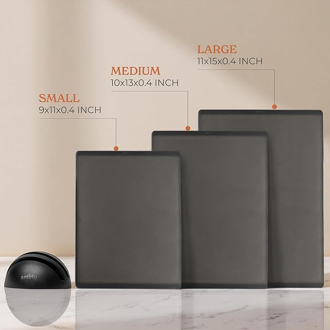 SMIRLY Plastic Cutting Board Set with Holder 3 Pieces, Non-Slip Dishwasher Safe Chopping Boards for Kitchen, Dark Grey - Image 3