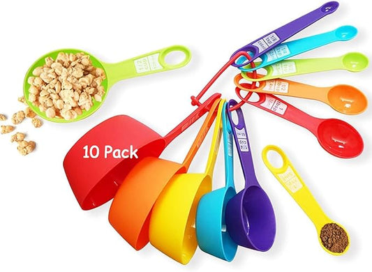 12 Piece Measuring Cups and Spoons Set, Colored Kitchen Measure Tools, Durable Nesting Cups and Spoons for Dry and Liquid, Dishwasher Safe (10) by HAWOWZ