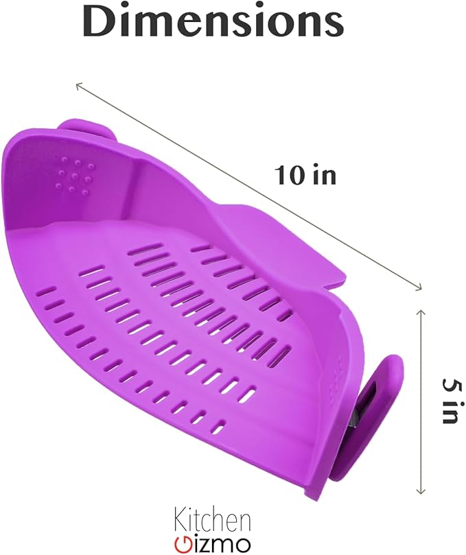 Kitchen Gizmo Snap N Strain Pot and Pasta Strainer - Strainers and Colanders - Adjustable Silicone Clip On Strainer for Pots, Pans, and Bowls - Kitchen Colander - Purple (Pack of 2) - Image 3