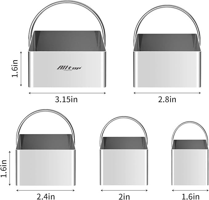 ALLTOP 5 Pieces Biscuit Cutter with Handle, Stainless Steel Baking Essential Tool for Effortless Square Cookie Shaping,Pastry,Cake Decoration Creation–Precise Cut Utensil for Dumpling,Scone, Donut - Image 3