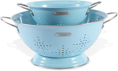 Metal Colander 2 Pack, Strainer Bowel with Handles 2Qt & 6Qt Powder Coated Solid Ring Base Heavey Duty Kitchen Drainer Basket for Pasta Veggies and Fruits,New Home Apartment Essentials (ArcticBlue) by Unknown
