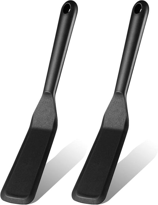 Zopeal 2 Pieces Crepe Spatula Silicone Narrow Skinny Flipper Long Heat Resistant Cooking Pancake Spatula Non Stick for Cooking Egg Burgers Pizza Pancake Steak Omelet(Black)