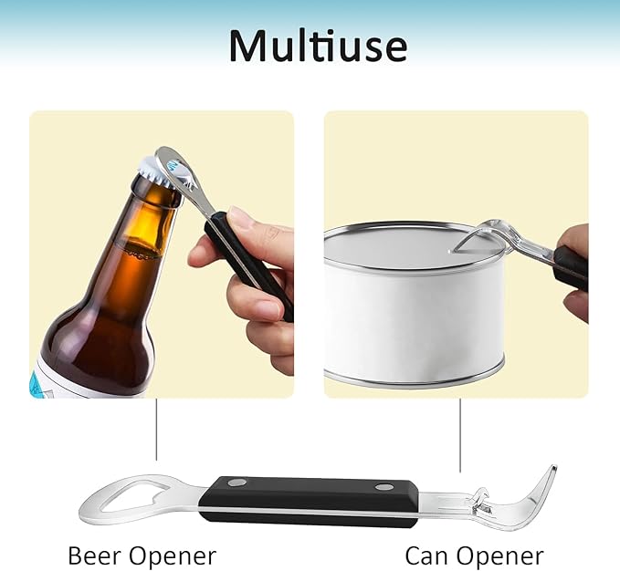 Can Punch Opener Little Cook Stainless Steel Can & Bottle Opener, Manual 2 in 1 Multifunctional Kitchen Tool, Dishwasher Safe (Black) - Image 3
