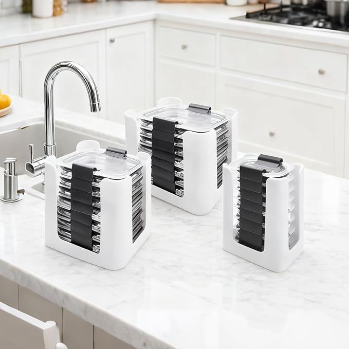 Food Container Lid Organizer for Rubbermaid Brilliances nap-on lids,Food Container Lid Organizer for Kitchen Cabinet (3-Piece) - Holds 24 Lids for 4.7 & 3.2 Cup,1.3 Cup,0.5 Cup Containers (White)