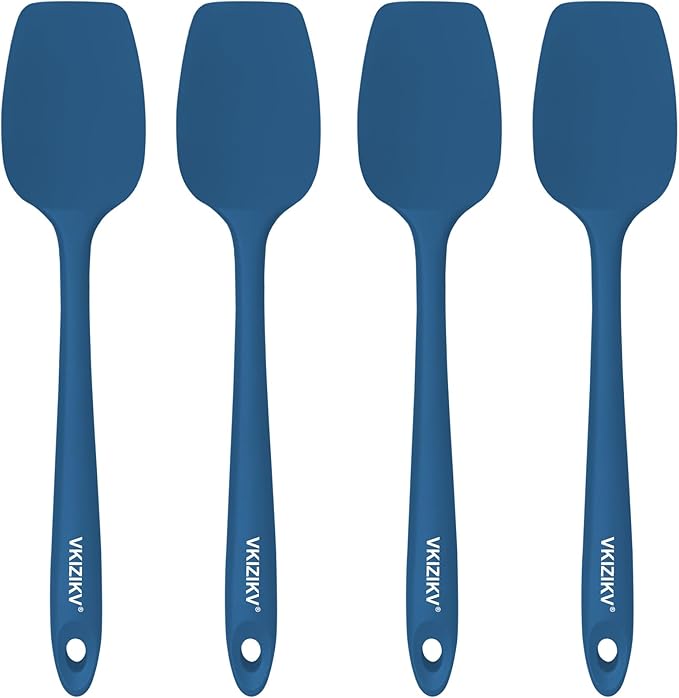 4 Pcs Silicone Spoon Spatula Set, 11.4 In, Food Grade Rubber Spatulas for Cooking, Baking, Mixing, 600°F Heat Resistant, Nonstick and Flexible Kitchen Utensils, Seamless Spoonula (Blue)