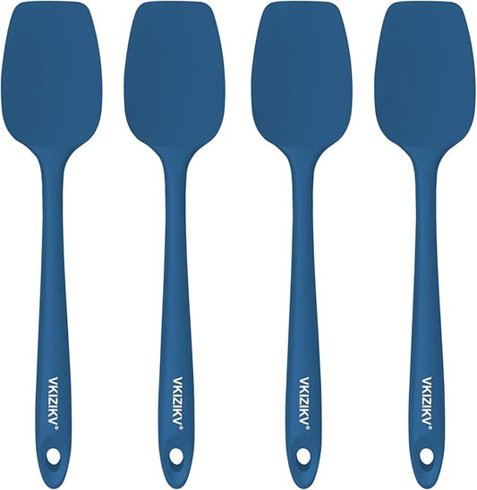 4 Pcs Silicone Spoon Spatula Set, 11.4 In, Food Grade Rubber Spatulas for Cooking, Baking, Mixing, 600°F Heat Resistant, Nonstick and Flexible Kitchen Utensils, Seamless Spoonula (Blue)