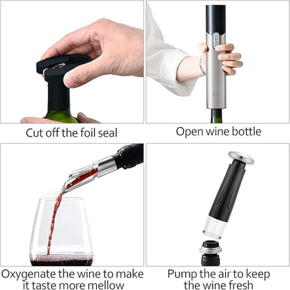 CIRCLE JOY Electric Wine Opener Set Automatic Wine Opener Kit for Wine and Beer Cordless Electric Wine Bottle Openers Gift Set with Foil Cutter, Aerator Pourer, Vacuum Pump and 2 Wine Stoppers - Image 4