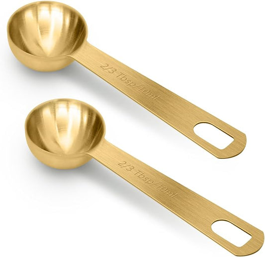 2 PCS 2 Teaspoon(10 mL, 2tsp, 2/3tbsp) Stainless Steel Single Measuring Spoon, Easy to Use and Easy to Wash Metal Measuring Scoop Kitchen Gadgets for Cooking & Baking(Gold)