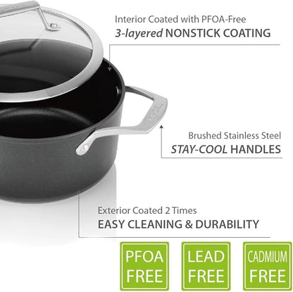 TECHEF - Onyx Collection - 5-quart Soup Pot with Glass Lid, coated with New Teflon Platinum Non-Stick Coating (PFOA Free) (5-quart)