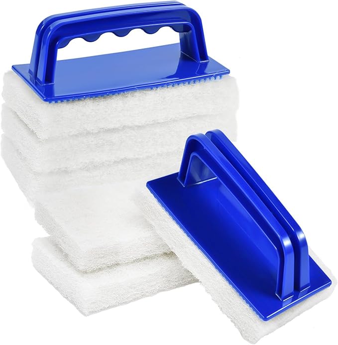 YoleShy Shower Scrubber Non-Scratch Bathtub Scrubber Heavy Duty Scrub Pad with Handle for Bathroom Tile Bathtubs Shower Tile Sink Pool Tile Spas (Blue) by YoleShy