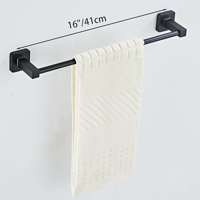 Matte Black Bathroom Hardware Set 4 Pieces,Towel Bar Set Stainless Steel Wall Mounted, Includes 16In Hand Towel Bar, Towel Ring, Robe Towel Hooks,Toilet Paper Holder, Bathroom Towel Rack Set - Image 2